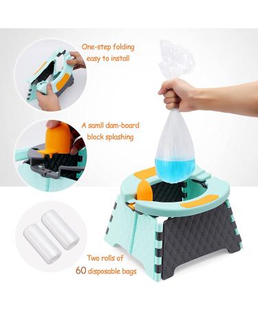 YUNHECAM Toddler Portable Potty Training Seat for Kids Baby Foldable Toilet Child Travel Potty in Car Camping Potty Chair Seat for Indoor Outdoor  with 60 Disposable Bags Blue - Buy Online on SooperMarket.com