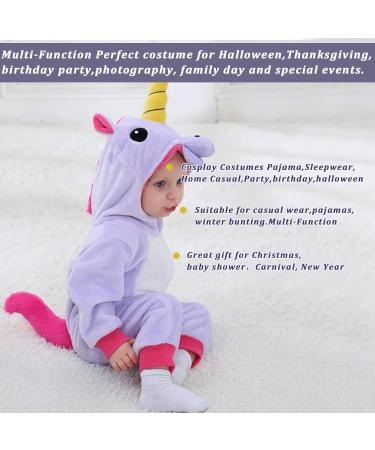 Doladola Baby Unicorn Flannel Hooded Romper | 0-3 Months Infant Outfit - Purple - Buy Online on SooperMarket.com