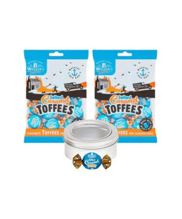 Toffee Sweets Walkers Nonsuch Salted Caramel Flavour x 2 Bags 150g each Bundle with TinTastic Silver Window Lid Refillable On-the-Go Travel Tin