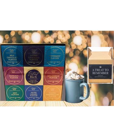 Luxury Velvet Rich Instant Hot Chocolate Selection Box - 9 Assorted Flavors Great Gift for Secret Santa or Stocking Fillers