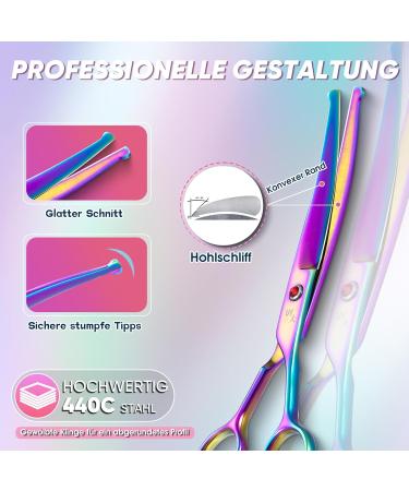 Professional Curved Dog Care Scissors - Safe Round Pointed Pet Fur Scissors for Dogs & Cats | Japanese 440C Stainless Steel | Rainbow Design - Buy Online on SooperMarket.com