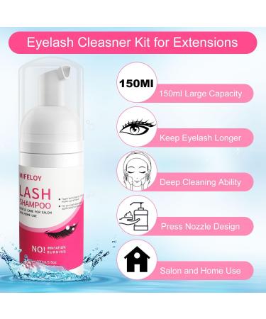 Eyelash Shampoo Cleanser Set Lash Extension Clean Mousse Mini USB Fan Dryer Wash Bottle Mascara Brush Cleansing Brushes Makeup Remover Pad Disposable Microbrushes Women Beginner Home Salon Use - Buy Online on SooperMarket.com
