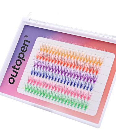 Outopen 14MM Colored Cluster Lash Extensions - 140 PCS C Curl Wispy Natural Eyelashes - DIY Reusable 7 Color Mix - Buy Online on SooperMarket.com
