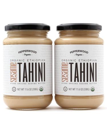 Organic Ethiopian Sesame Tahini Paste - Hulled - Stone-Ground, Unsalted, Gluten-Free, Kosher, Vegan, Peanut-Free, 11.6 Ounce Glass Jars (2-Pack) by Pepperwood Organics