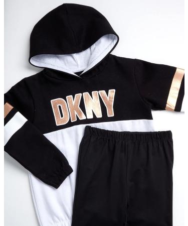 DKNY Girls' 2-Piece Fleece Pullover Sweatshirt & Stretch Leggings Set, Black/White - Size 7 - Buy Online on SooperMarket.com