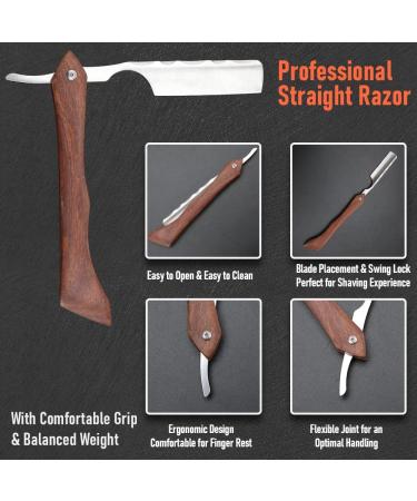 Stainless Steel Cut Throat Razor Kit for Men - Single Edge Shaving Blades Ideal for Barber, Home & Salon Use - Straight Razor Gift Set - Buy Online on SooperMarket.com