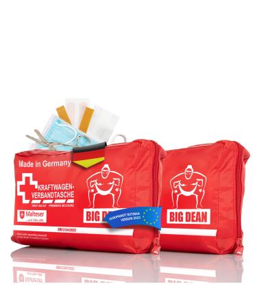 Bigdean 2x first -aid box made in Germany in red - bandage pocket according to DIN 13164: 2022 - First aid set for the car in Europe.