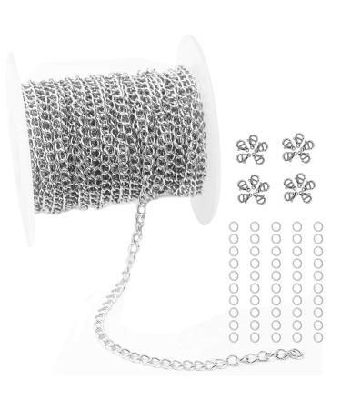 Tiparts 33FT Silver Cable Chains Stainless Steel Extender Chains Link Necklace Bulk for Jewelry Making with 20 Lobster Clasps and 50 Jump Rings (Silver, 3mm) Silver 3mm