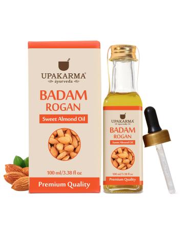 UPAKARMA Pure and 100% Natural Cold Pressed Sweet Almond Badam Rogan Oil-100 ml (pack of 1) 3.38 Fl Oz (Pack of 1)