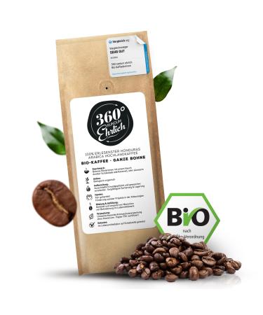 360 Premium organic coffee beans 500g 100% Honduras highlands Arabica coffee beans organic - delicious mild low in acid - organic coffee Whole beans - ideal as coffee beans fully automatic - 360 All -round honest caramel 500 g (1 Pack)
