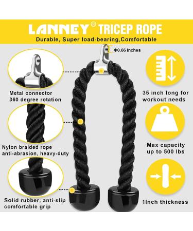 Tricep Rope Cable Machine Attachment  35" Triceps Pull Down Rope LAT Pulldown Attachments  Home Gym Accessories Set with Resistance Bands Handle  Ankle Straps  Carabiner  Wrist Wraps for Exercise black - Buy Online on SooperMarket.com