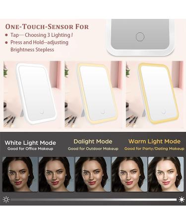 Touch Screen LED Makeup Mirror | 3 Colors Dimmable | Rechargeable USB | Portable Vanity Mirror for Travel | Cosmetic Mirror for Girls - Buy Online on SooperMarket.com