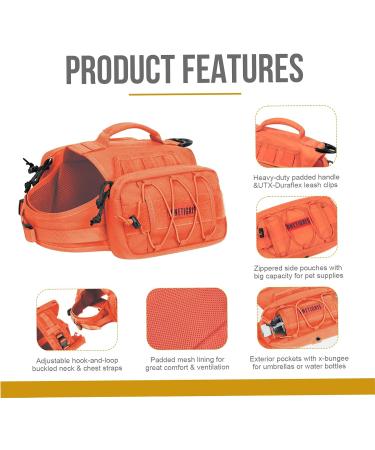 OneTigris Mammoth Dog Backpack 2.0 - Tear-Proof Camping & Hiking Gear for Medium/Large Dogs (M Orange) - International Shipping Available - Buy Online on SooperMarket.com