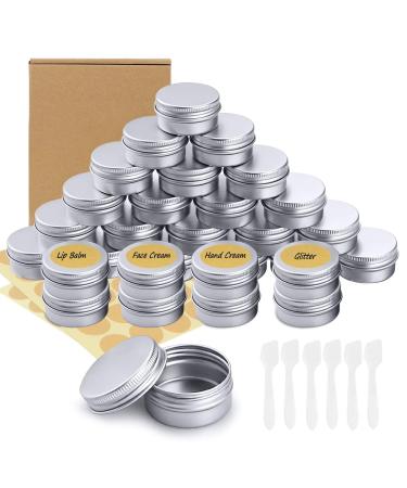 Veuwolm 30 pieces of aluminum cocks travel cream box crucible cream can empty crime with 72 round stickers empty cans with lid for lip balm cosmetics cream samples nail art (silver 15ml)