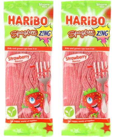 Spaghetti Zing Strawberry Sugar Coated Gummy Sweets Fizzy Laces Suitable for Vegans 140g - 3x Share Bags - Buy Online on SooperMarket.com