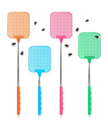 COM -FOUR 4x telescopic flap clap - mosquito protection extendable stem - pest control fly catcher - insect destruction approx. 27-72 cm selection varied (04 pieces - color -sorted V2)
