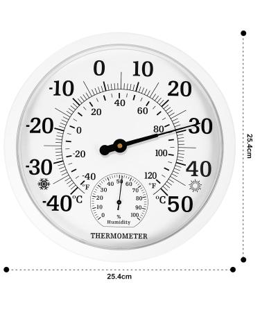 Indoor Outdoor Thermometer Hygrometer - 10 Inch with Large Numbers | 2-in-1 White Thermometer for Terrace & Home - Buy Online on SooperMarket.com