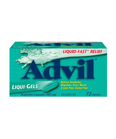 Advil Regular Strength Ibuprofen Pain Relief Liquid-Gels Fast Acting Pain Relief for Migraine Back Neck Joint and Muscle Relief 200mg (72 Count)