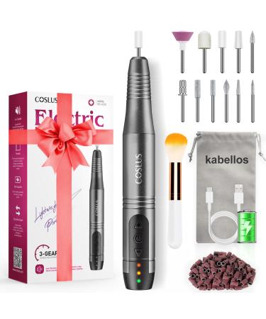 Coslus wirelessly portable nail miller electrical nail miller 11 in 1 professional manicure and pedicure set nail files for gelails and acrylic nails nail shapes removal of cornea black gray