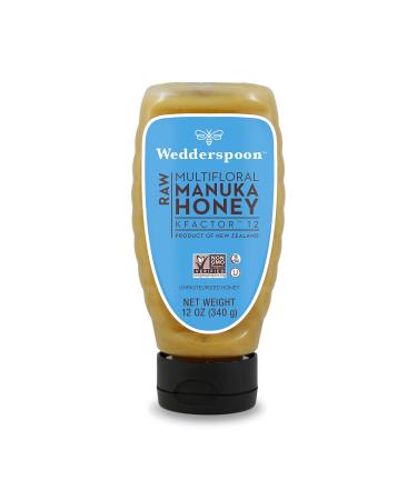 Wedderspoon Raw Multifloral Manuka Honey KFactor 12, Unpasteurized, Genuine New Zealand Honey, Multi-Functional, Non-GMO Superfood, Convenient Squeeze Bottle, 12 Ounce KFactor 12 12 Ounce (Pack of 1)