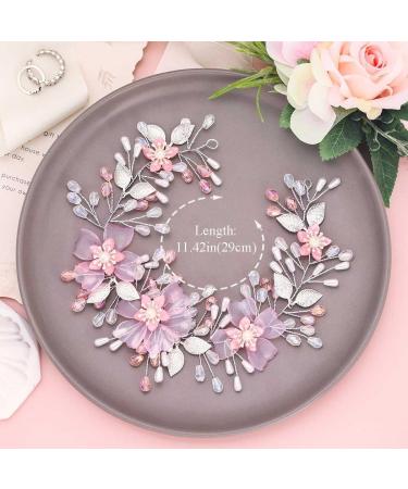 IYOU Flower Girl Headband Pink Floral Headpiece Pearl Leafs Commmunion Hair Vines Bridal Wedding Hair Accessories for Girls - Buy Online on SooperMarket.com