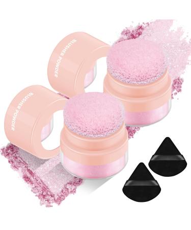 Pink Loose Powder Highlighter Glitter Powder Makeup with Mushroom Powder Puff& Mirror &Triangle Puff Pink Face Powder Blush for Cheek Under Eye Highlight Multi Use Oil Control Soft Fine-D Shimmer Pink 0.06 Ounce (Pack of 4)