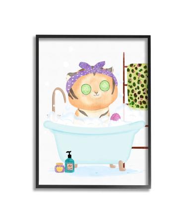 Stupell Industries Children's Tiger Bubble Bath Cute Safari Animal Bathroom Black Framed Wall Art  24 x 30  White