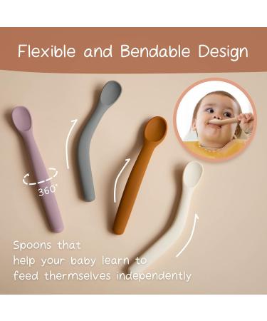 Moonkie Silicone Baby Spoons Set of 4 - Soft-Tip Spoons for Infant Feeding - Chewproof & Bendable - Ideal for Self-Feeding & Baby Led Weaning - Grey/Warm Taupe/Ether/Sage - Buy Online on SooperMarket.com