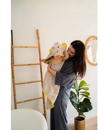 JM Organic Bamboo Hooded Baby Towel - Hypoallergenic & Absorbent - Perfect Baby Gift Set with Washcloth & Laundry Bag - Happy Elephant - Buy Online on SooperMarket.com