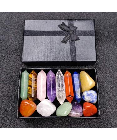 Crystal TOME Set of 14 Pcs Chakra Crystal Point Wands 1.3" Energy Crystal Stones Kit Polished Tumbled Stones Decor-Lapis Lazuli/Amethyst/Clear Quartz/Rose Quartz/Sodalite/Green Aventurine/Red Agate Healing Crystals Set (7+7Pcs) - Buy Online on SooperMarket.com