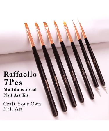 Nail Art Brushes Set Raffaello 7Pcs - Professional Nail Tips Design Tools with Poly Extension Gel, Acrylic Brushes, Painting Drawing Pen Kit for Salon & Home Use - Buy Online on SooperMarket.com