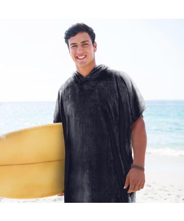 Surf Poncho Changing Towel Robe - Hooded Wetsuit Change Poncho for Adults - Water Absorbent - Oversized Black - Buy Online on SooperMarket.com