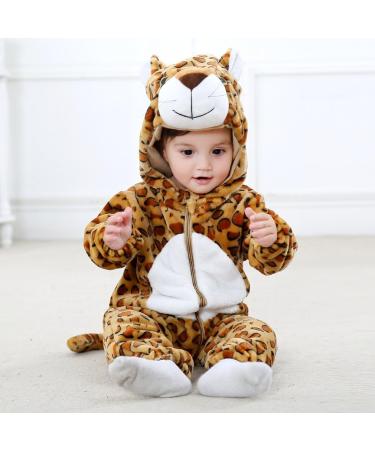 COOKY.D Baby Hooded Rompers | Winter Flannel Jumpsuit Pajamas | 30-36 Months Leopard Print - Buy Online on SooperMarket.com