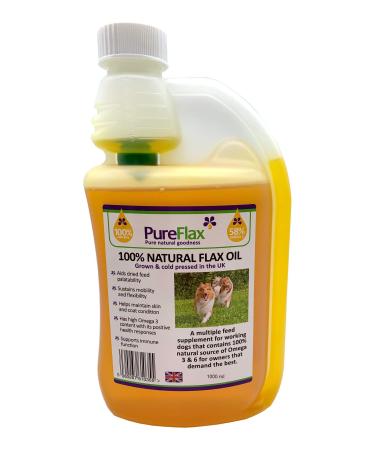 Pureflax 1000 ml 100% Flaxseed Oil Natural UK Grown and Pressed Very High in Omega 3 6 9 and Vitamin E Rich Supplement