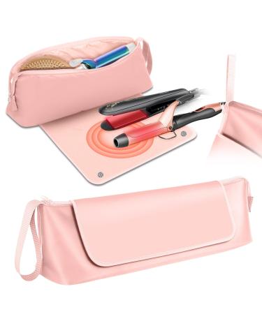 Hair Tools Travel Bag with Heat Resistant Mat 2-in-1 Heat Resistant Hair Travel Bag for Flat Irons Straighteners Curling Iron Haircare Accessories Hair Tool Organizer Travel Essentials Pink