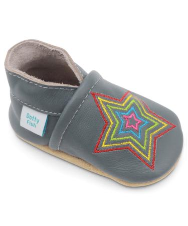 Dotty Fish Soft Leather Baby Shoes. Toddler Shoes for Boys. Non-Slip Suede Soles. 0-6 Months - 4-5 Years 3-4 Years Grey Rainbow Star