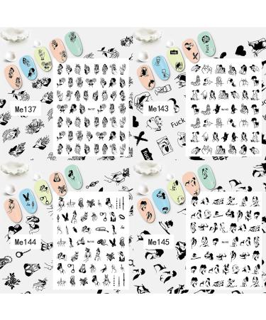 Bad Girls Nail Art Stickers - 3D Self Adhesive Black White Designs for DIY Manicure - Sexy Flower Love Charms for Women and Girls - 8 Sheets - Buy Online on SooperMarket.com