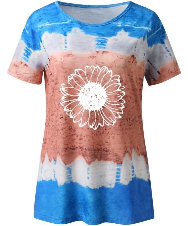 Women's T-Shirt Summer Women's Blouse Short Sleeve Floral Print T-Shirt Clothing Woman Basic Shirt Pullover Crew Neck Clothes T-Shirt Tops Casual Plain Tops Women's Blouse Blue M - Buy Online on SooperMarket.com