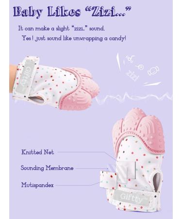 Baby Teething Mittens - Self-Soothing Pain Relief Toy for 3-12 Months Baby - Prevent Scratches Protection Glove - Pink (1 Pair) - Buy Online on SooperMarket.com