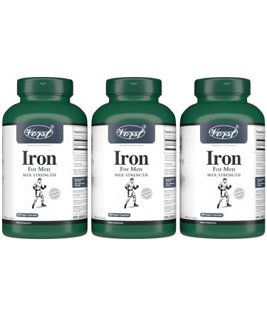 VORST Iron Supplement for Men Max Strength 3 x180 Vegan Capsules | Made with Ferrous Fumarate | Alternative to Liquid | 3 Bottles 540 count (Pack of 1)