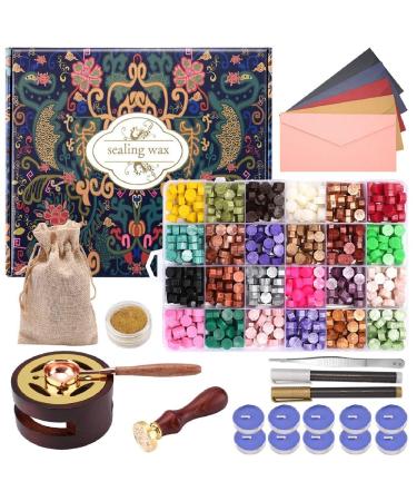 CHUHUAYUAN Wax Seal Stamp Kit with Gift Box  24 Colors and 624 Pcs Wax Seal Beads with Wax Seal Stamp  Sealing Wax Warmer  Wax Seal Metallic Pen and Envelope  Wax Seal Kit for Gift and Decoration