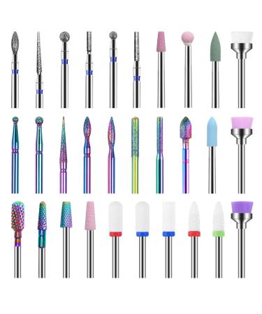 Heymkgo 30 piece of professional nail cutter attachments bits milling milling cutter 3/32 "Ceramic/Wolframkarbid Diamant Bits for nail milling milling acrylic gel nail manicure File pedicure tools 30PCs