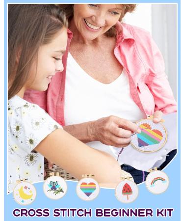 Pllieay Kids Cross Stitch Kit | 6 Patterns, 2 Hoops, 12 Skeins | Beginner Needlepoint Starter Set with Instructions - Buy Online on SooperMarket.com