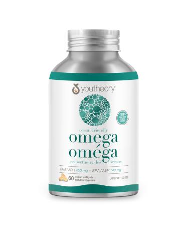 Youtheory Ocean Friendly Omega Plant Based & Vegan Omega Supports Brain & Heart Health 60 Count