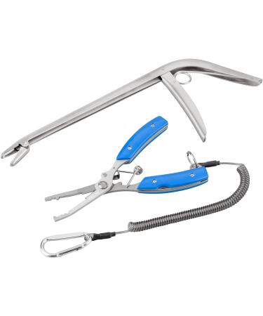 BASUNE Fishing Pliers + Hook Remover & Line Cutter Set with Nylon Sheath - Curved Nose, Fishing Tackle Tool for Easy Hook Removal - Blue - Buy Online on SooperMarket.com