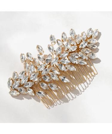 SWEETV Rhinestone Wedding Hair Comb Clip for Brides Hair Accessories Bridal Hair Pieces Wedding Hair Accessories for Brides Gold