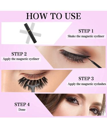 Magnetic Eyelashes and Eyeliner Kit - 12 Pairs Reusable Magnetic Lashes with Tweezers - 3D Natural Look False Eyelashes - Easy to Wear, No Glue Needed - Buy Online on SooperMarket.com