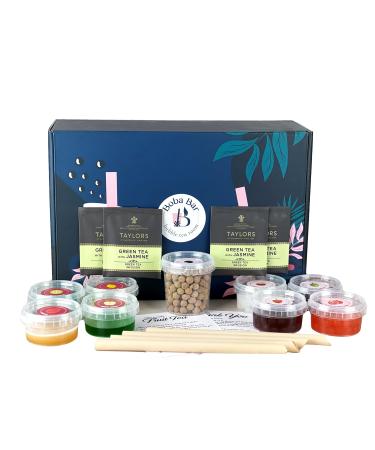 Boba bar London | DIY Fruit Bubble Tea Kit | Serves 4 (FTBK-GC-4) Boba Bar London | Green Chiller Fruit Bubble Tea Kit | 4 Fruit Tea Flavours | 4 Boba & Jelly Toppings | Tapioca Pearls | 4 Bamboo Straws | 4 Tea Bags | 2 Recipe Cards