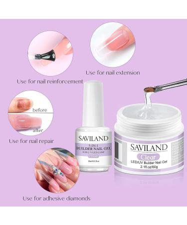 Saviland Clear 5-In-1 Builder Nail Gel Kit for Strengthening, Repair, and Extensions - Home DIY Nail Repair and Strengthening Kit - Buy Online on SooperMarket.com