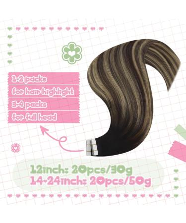 Youngsee Real Hair Tape Extensions - Balayage Ombre #1B/4/27 55cm 50g 20pcs - Smooth Remy Real Hair - Buy Online on SooperMarket.com